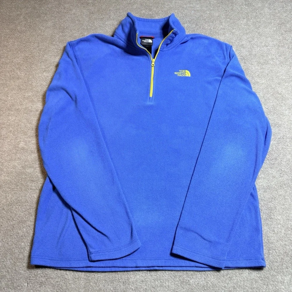 The North Face Polartec Classic Fleece 1/4 Zip Pullover‎ Blue Yellow Logo Medium